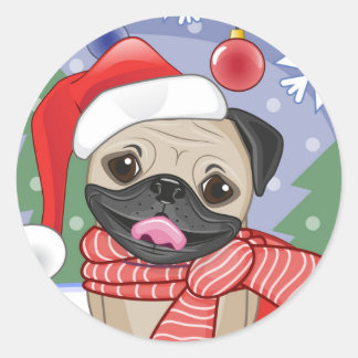 冬とクリスマスの時間のパグ ラウンドシール