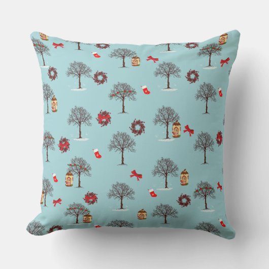 冬とクリスマスの装飾の木 クッション (正面)