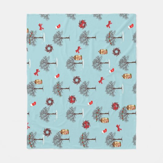 冬とクリスマスの装飾の木 フリースブランケット (正面)