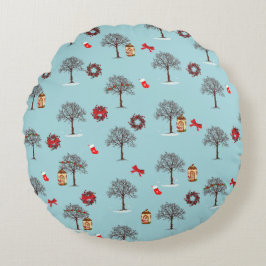 冬とクリスマスの装飾の木 ラウンドクッション