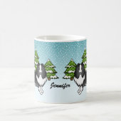 冬と名前のバイブラックシェットランド・ シープドッグ漫画の犬 コーヒーマグカップ (中央)