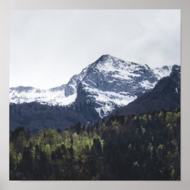冬と春 – 緑の木と雪の山 ポスター