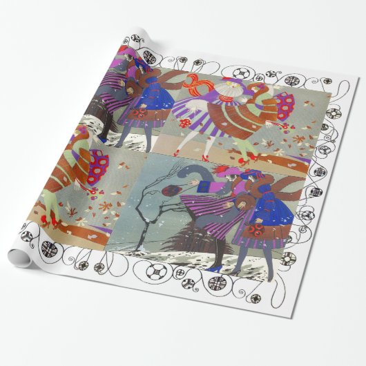 冬と秋アールデコ美しいファッション、白 ラッピングペーパー (アンロールド)