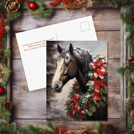 冬と美しい馬のリースクリスマス シーズンポストカード