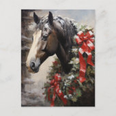 冬と美しい馬のリースクリスマス シーズンポストカード (正面)