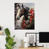 冬と美しい馬のリースクリスマス ポスター (ホームオフィス)