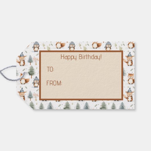 冬にかわいい森の動物リス ギフトタグ (裏面横)