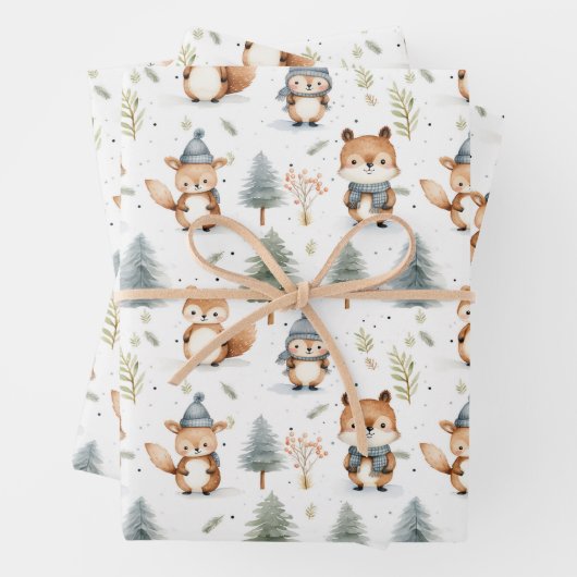 冬にかわいい森の動物リス ラッピングペーパーシート (インサイチュ)