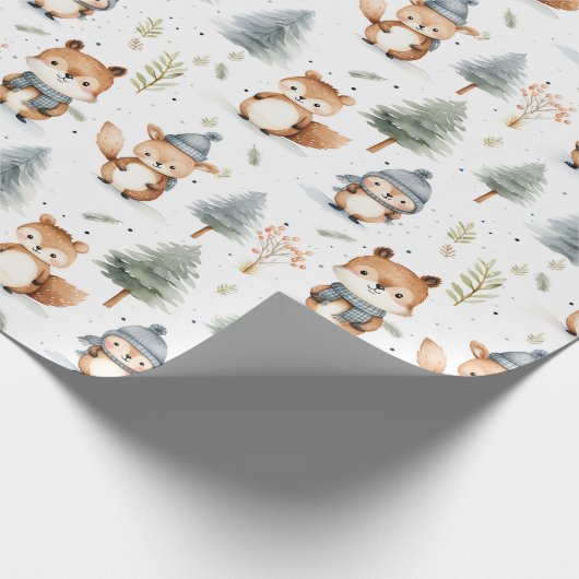 冬にかわいい森の動物リス ラッピングペーパー (角)