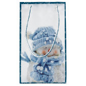 冬にかわいい雪だるまの写真ありがとう スモールペーパーバッグ (裏面)