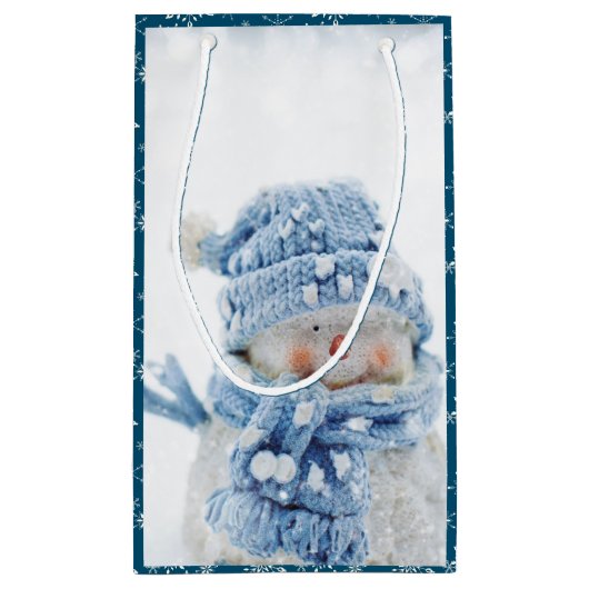 冬にかわいい雪だるまの写真ありがとう スモールペーパーバッグ (裏面)