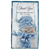 冬にかわいい雪だるまの写真ありがとう スモールペーパーバッグ (正面)