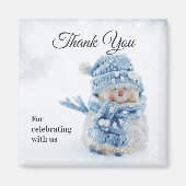 冬にかわいい雪だるまの写真ありがとう マグネット (正面)