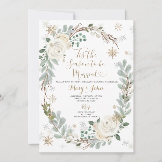 冬になる季節結婚したのフローラ 招待状 (正面)