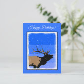 冬にエルクをブグリング – Wildlife Artオリジナル シーズンポストカード (スタンド正面)