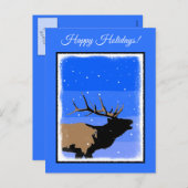 冬にエルクをブグリング – Wildlife Artオリジナル シーズンポストカード (正面/裏面)