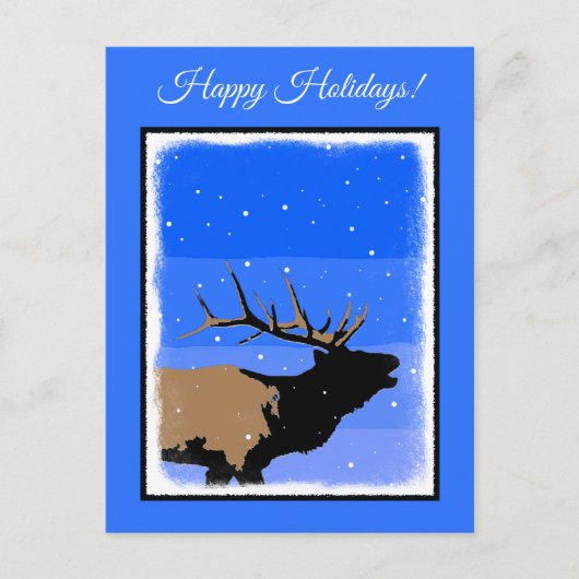 冬にエルクをブグリング – Wildlife Artオリジナル シーズンポストカード (正面)