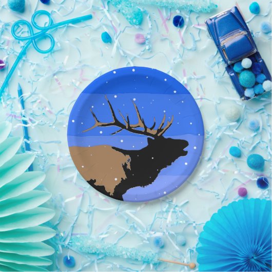 冬にエルクをブグリング – Wildlife Artオリジナル ペーパープレート (パーティー)