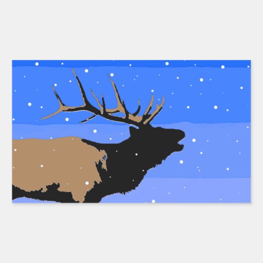 冬にエルクをブグリング – Wildlife Artオリジナル 長方形シール (正面)