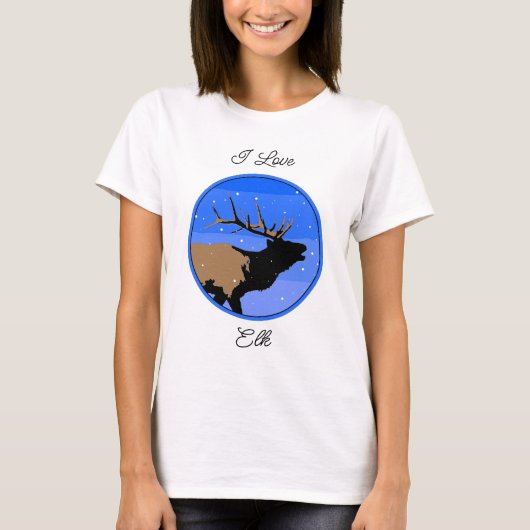 冬にエルクをブグリング – Wildlife Artオリジナル Tシャツ (正面)