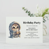 冬にコーヒーでかわいいフクロウ誕生日 招待状 (スタンド正面)