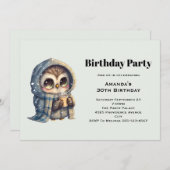 冬にコーヒーでかわいいフクロウ誕生日 招待状 (正面/裏面)