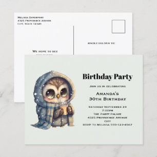 冬にコーヒー誕生日パーティーでかわいいフクロウ ポストカード