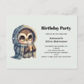 冬にコーヒー誕生日パーティーでかわいいフクロウ ポストカード (正面)