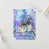 冬にスバカズをカップルで持つクリスマスカード カード (正面/裏面インサイチュ)