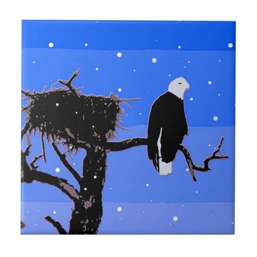 冬にハゲのワシ – オリジナル野生動物アート タイル (正面)