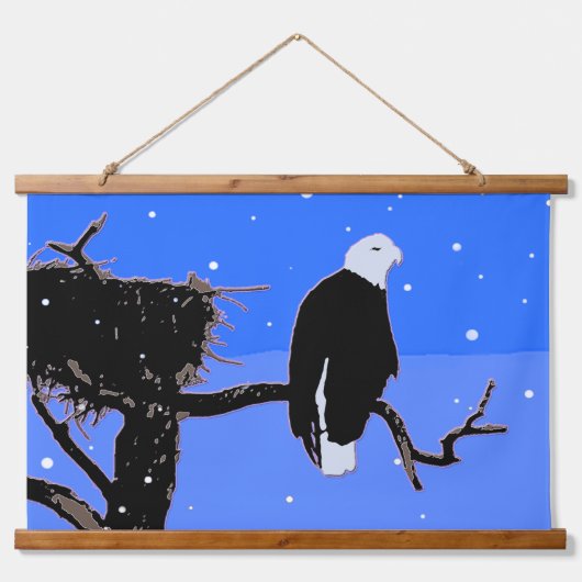 冬にハゲのワシ – オリジナル野生動物アート 吊り下げ型タペストリー (正面)