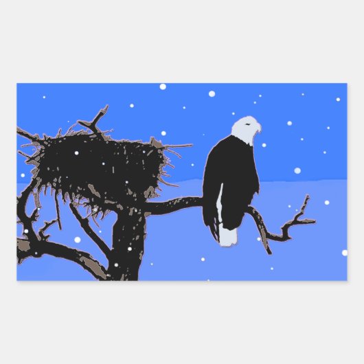 冬にハゲのワシ – オリジナル野生動物アート 長方形シール (正面)
