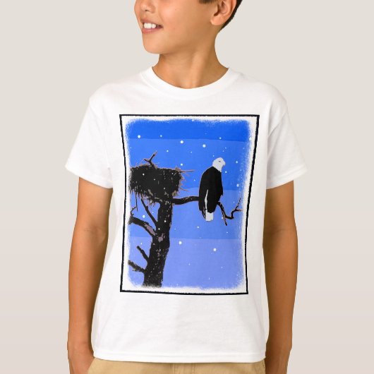 冬にハゲのワシ – オリジナル野生動物アート Tシャツ (正面)
