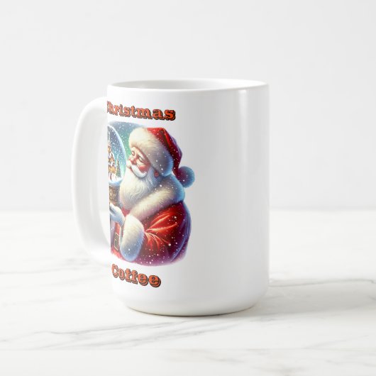 冬にフェスティバルのスノーグローブを持つサンタクロース コーヒーマグカップ (正面左)