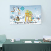 冬にベビーを家に運ぶコウノトリ 横断幕 (トレードショー)