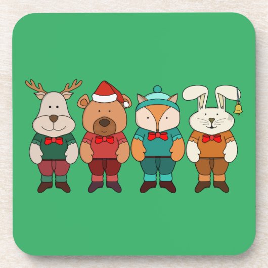 冬に備えた愛らしい動物 コースター (正面)