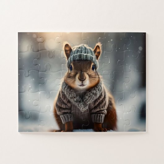 冬に向けて着飾ったかわいいリス ジグソーパズル (横)