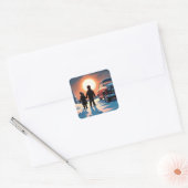 冬に夕日を眺める少女と少年 スクエアシール (封筒)