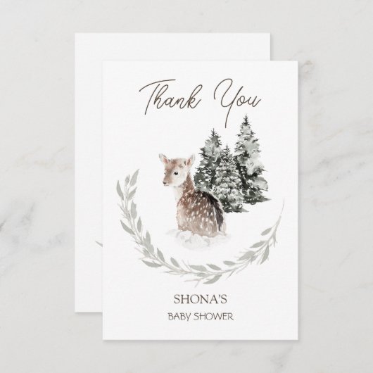 冬に子豚の赤ちゃんシャワーありがとう エンクロージャーカード (正面/裏面)