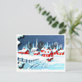 冬に村に馬車に乗るヴィンテージ ポストカード (スタンド正面)