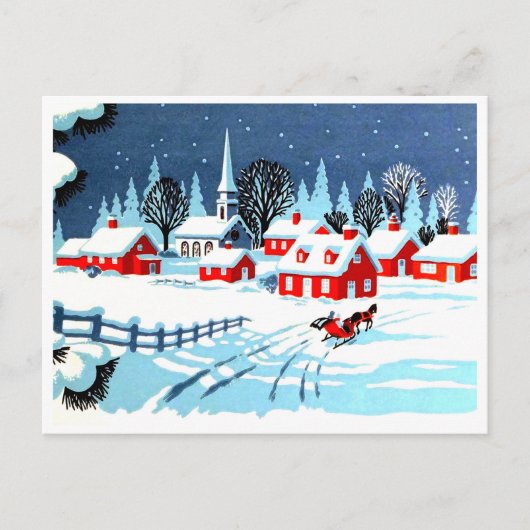 冬に村に馬車に乗るヴィンテージ ポストカード (正面)