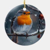 冬に枝の上に座っている小鳥 セラミックオーナメント (裏面)
