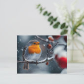 冬に枝の上に座っている小鳥 ポストカード (スタンド正面)
