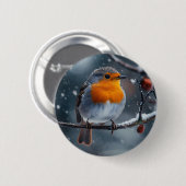 冬に枝の上に座っている小鳥 缶バッジ (正面&裏面)