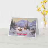 冬に群れをもつ鹿 カード (黄色い花)