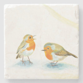 冬に赤いロビンスが2つ ストーンコースター