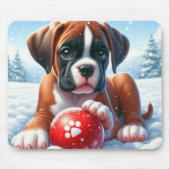 冬に赤遊いボールを持つボクサー・パピー マウスパッド (正面)