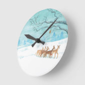 冬に鹿を釣る ラウンド壁時計 (傾斜)