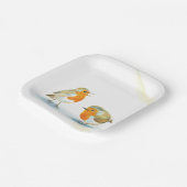 冬に2つの赤いロビンズイン紙プレート ペーパープレート (傾斜あり)