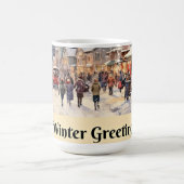 冬のあいさつ、雪の多い街の通り、 コーヒーマグカップ (中央)
